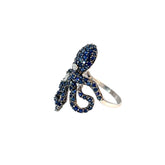 14k white gold 2.40ct  Blue Sapphire and .10ct G VS2 Round Octopus Ring